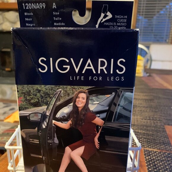 Sigvaris black compression support "thigh hi" pantyhose 15-20mmHg size A 120na99 - Picture 1 of 4